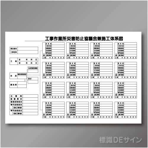 安全掲示板パーツ30　スチール製　「施工体系図」　600×890㎜　