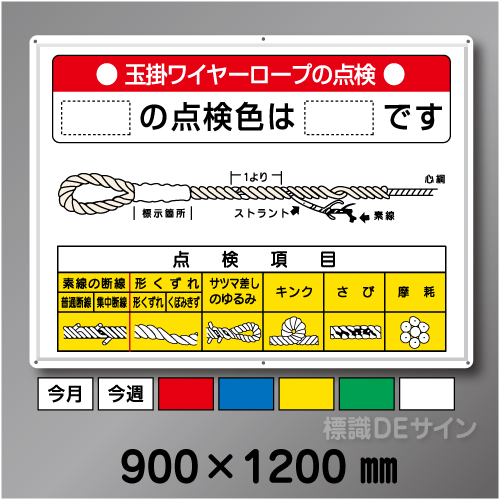 WG5　メラミン鉄板製 「玉掛ワイヤーロープの点検」 900×1200㎜