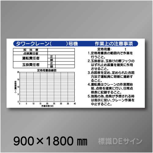WH2　硬質樹脂製　「タワークレーン作業上の注意事項」　900×1800㎜