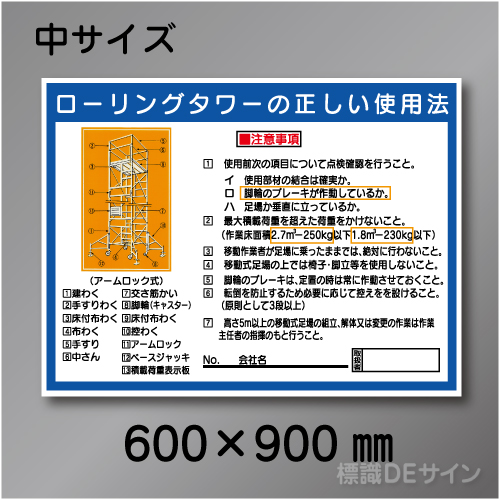 WG3B　硬質樹脂製　　「ローリングタワーの正しい使用法」　600×900㎜