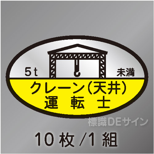 ヘルステ75B　「クレーン(天井)運転士5t未満」　10枚/1組　35×60㎜(楕円)