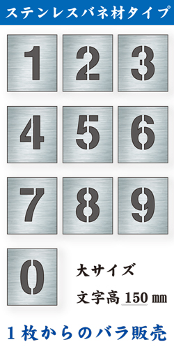 ステンレスバネ材 吹付けプレート　「数字」　バラ　大サイズ　文字高150㎜