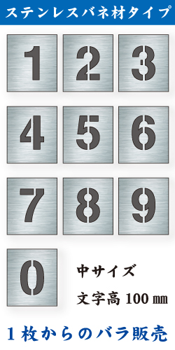 ステンレスバネ材 吹付けプレート　「数字」　バラ　中サイズ　文字高100㎜