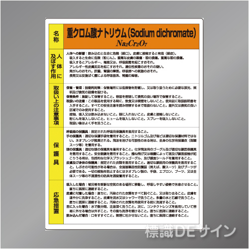 特定化学物質標識　　重クロム酸ナトリウム　　硬質樹脂製　　600×450㎜