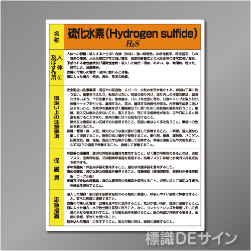 特定化学物質標識　　硫化水素　　硬質樹脂製　600×450㎜