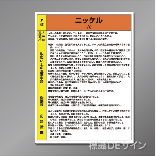 特定化学物質標識　　ニッケル　　硬質樹脂製　600×450㎜