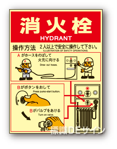 EP154Bタイプ　蓄光ステッカー製　「消火栓操作法」　400×300