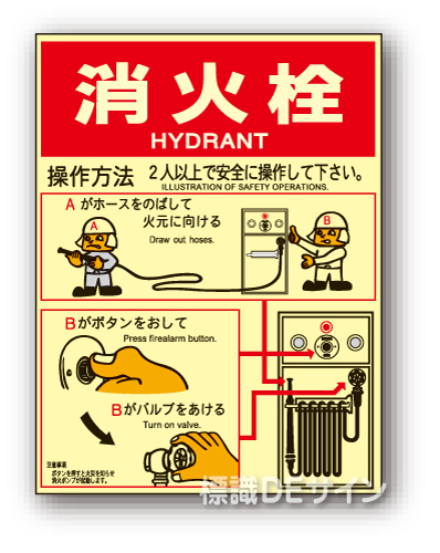 EP154Aタイプ　蓄光ステッカー製「消火栓操作法」　400×300